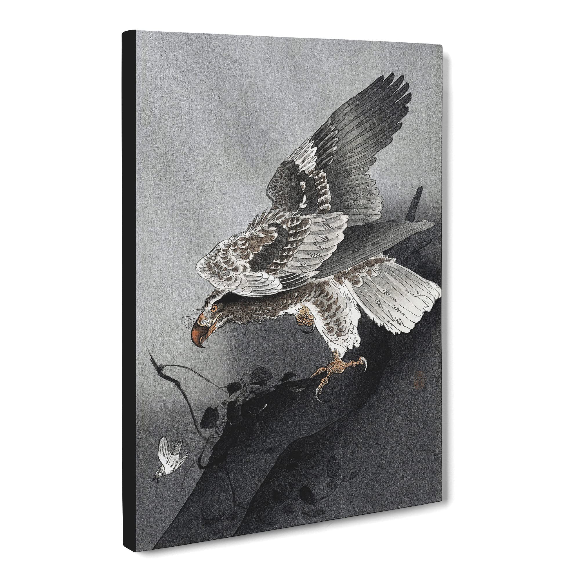 Eagle Hunting By Ohara Koson Canvas Print | Gallery Wrapped 30mm Frame Wall Art | 20x14 inches | Ready to Hang | Asian Animals Picture | Living Room Bedroom Lounge Office