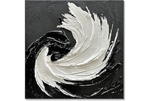 Limiyer Art Hand-Painted Black and White Minimalist Art Oil on Canvas 30x30 Inches Modern Abstract Art Oil on Canvas