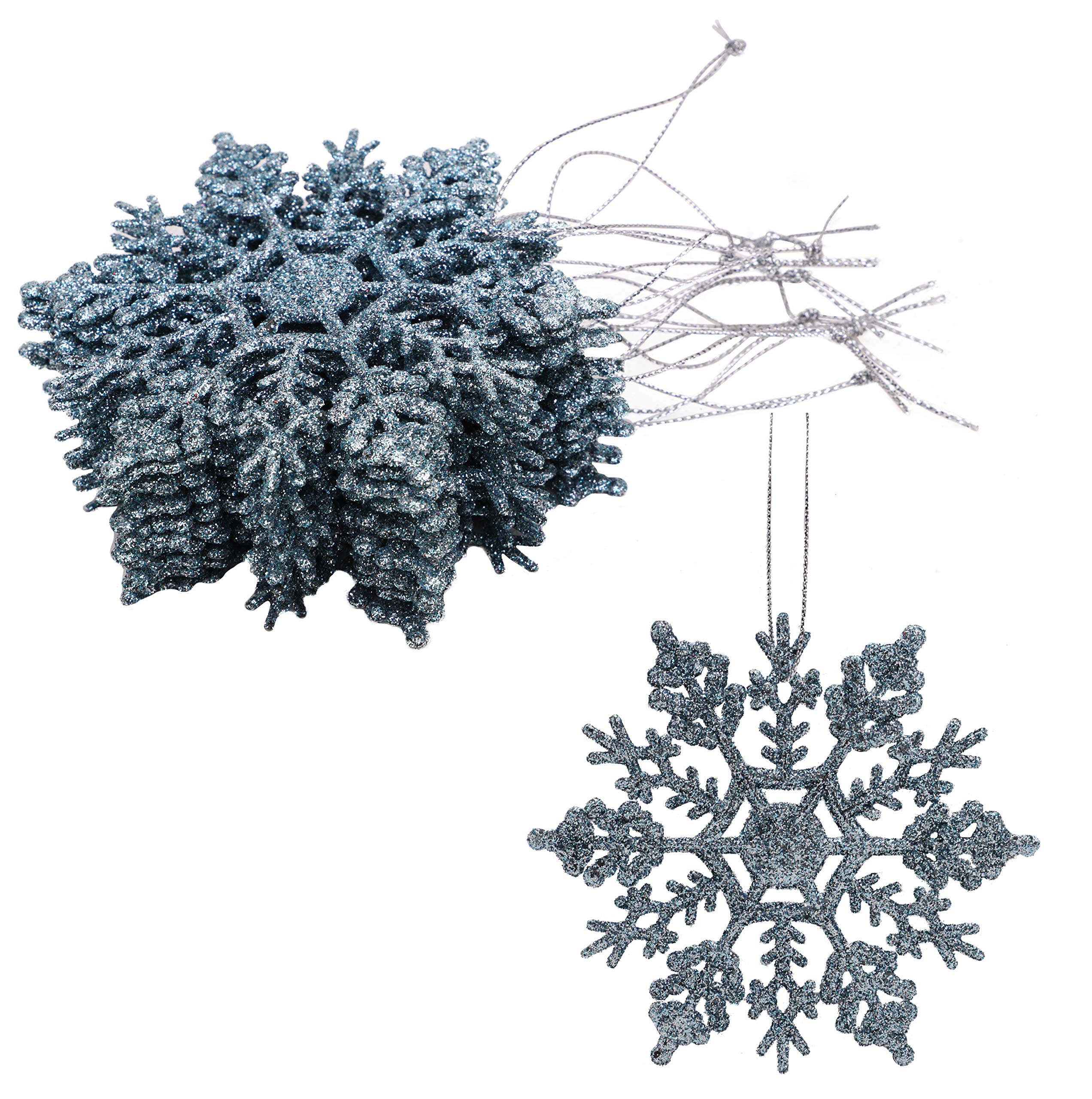 Christmas Concepts® Pack of 12-10cm Glitter Snowflake Hanging Decorations - Christmas Decorations (Ice Blue)