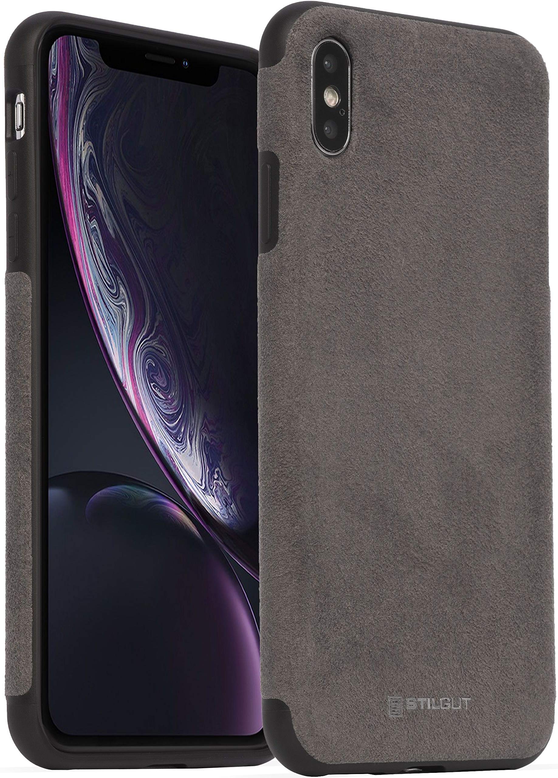 StilGut Alcantara TPU iPhone Xs Max Case, Bumper Back Cover for iPhone Xs Max, Grey