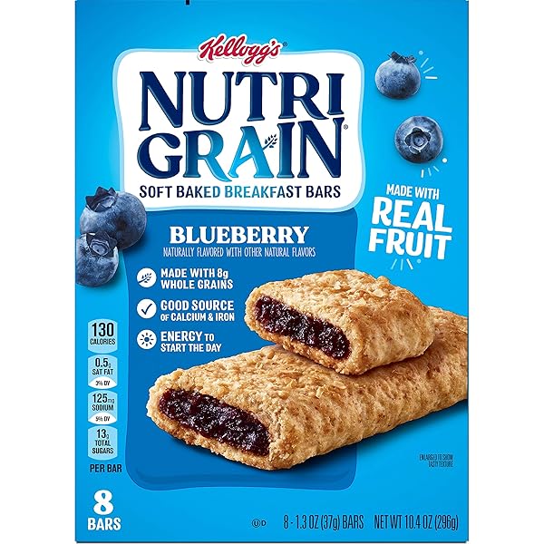 NUTRI-GRAIN BREAKFAST BARS, MADE WITH 10G WHOLE GRAINS, SNACK BARS, BLUEBERRY, 10.4OZ BOX (8 COUNT)