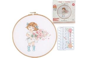 Maker Susan Chole&Flowers Pattern Counted Cross Stitch Kits for Adults and Beginners with Wooden Hoop, DMC Fabric, Threads and Needles Embroidery Thread Floss Organizer Cards (E2601)