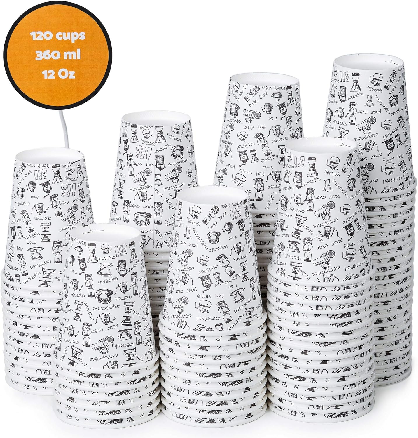 120 Bicchieri Di Carta Bianchi Da 340 Ml, Usa E Getta, Per Caffè, Tè, Acqua, Feste Ed Eventi, Bordi Arrotolati Anti-goccia
