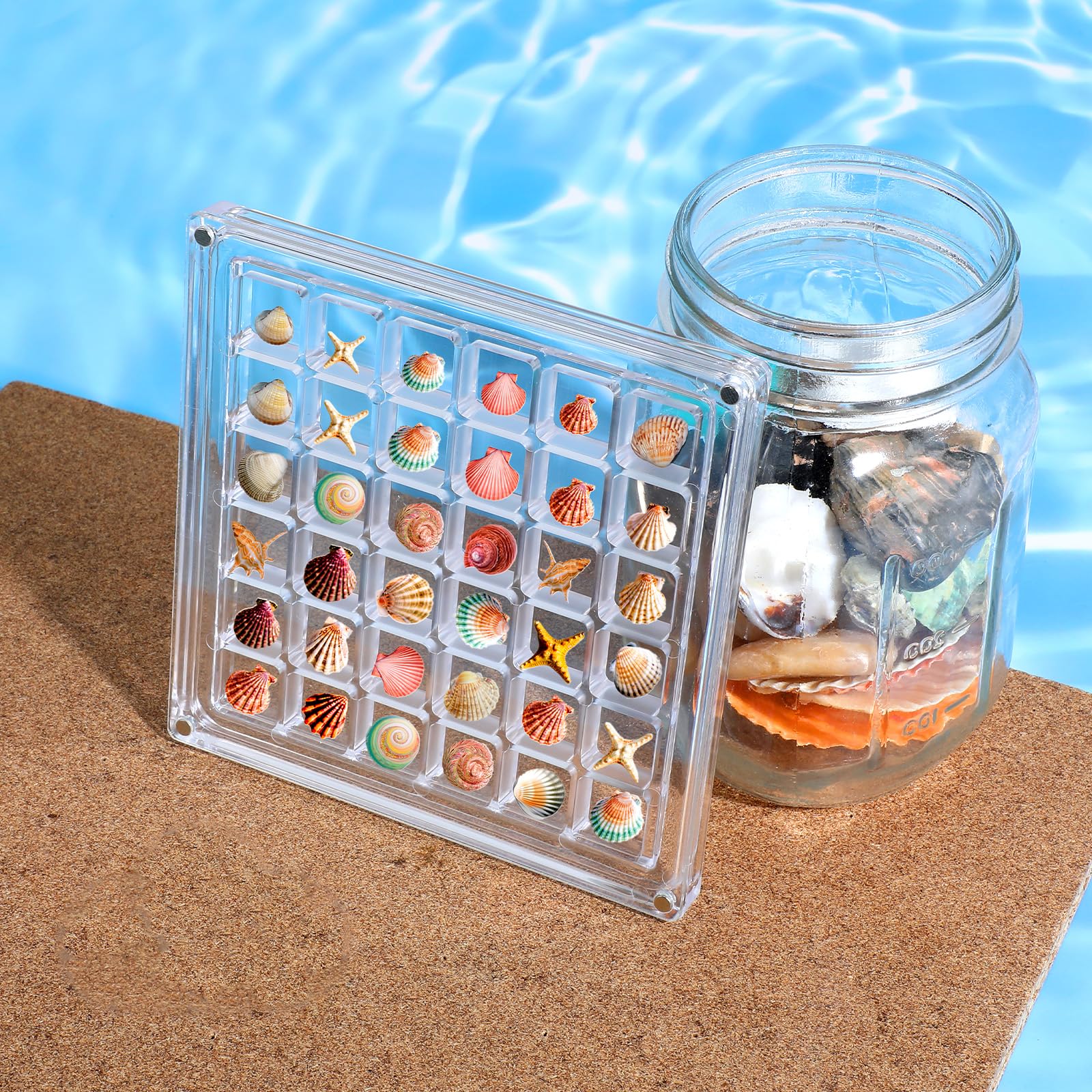 Photo 1 of 2Pcs 16,36 Grids Acrylic Display Box, Clear Magnetic Seashell Organizer Clear Shadow Box for Seashell Trinket Collecting Box Mini Trinket Shelf Organizer for Collectors Tiny Seashells Jewelry Crystal