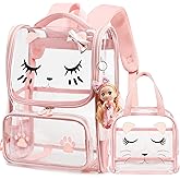AO ALI VICTORY clear backpack Girls with Tote Bag Heavy Duty PVC Transparent Cute Backpack for Kids Toddler Preschool Bookbags Elementary School Bags See Through Casual Travel Daypack, Pink Set