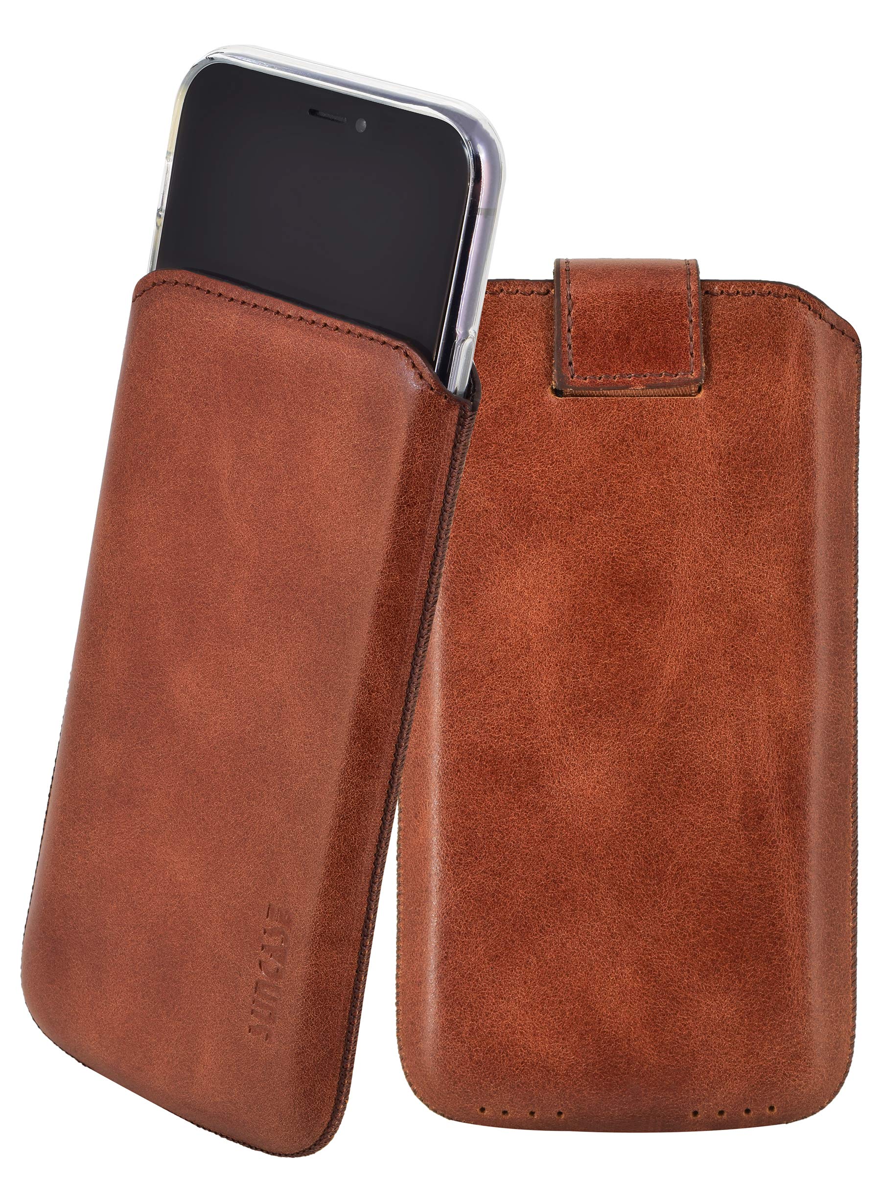 Suncase Case Compatible with iPhone 11 Pro (5.8 Inches) with Additional Case / Bumper / Silicone *Pull Up Tab Feature * Mobile Phone Case Leather Protective Case in Rustic Mocha Brown