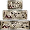 Farmhouse Kitchen Rugs Anti Fatigue 3 Piece, Washable Non-Skid Kitchen Mat, Size 18'' x 30''+18