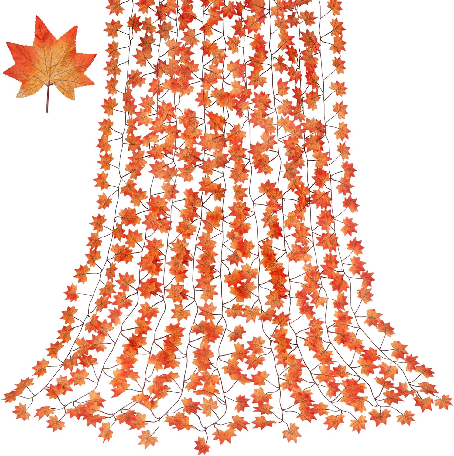 Wreaths, Garlands & Swags - CQURE 14 Pack 98Ft Fall Leaf Garland, Hanging Vines Garland Artificial Fall Maple Leaves Garland Thanksgiving Decor for Home Wedding Fireplace Party(Orange)