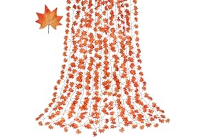 CQURE 14 Pack 98Ft Fall Leaf Garland, Hanging Vines Garland Artificial Fall Maple Leaves Garland Thanksgiving Decor for Home Wedding Fireplace Party(Orange)