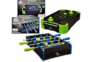 Matty's Toy Stop Deluxe 20" Wooden Tabletop NEON Air Hockey (Extra Pucks) & NEON Foosball (Soccer) (Extra Balls) Games Gift Set Bundle - 2 Pack