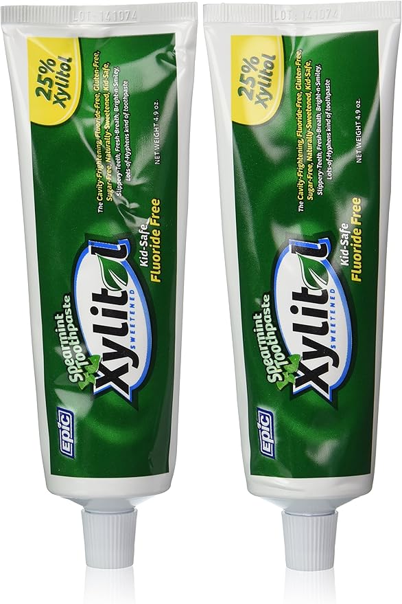 Epic Dental Fluoride Free Xylitol Toothpaste, Spearmint, 4.9 Oz Tube