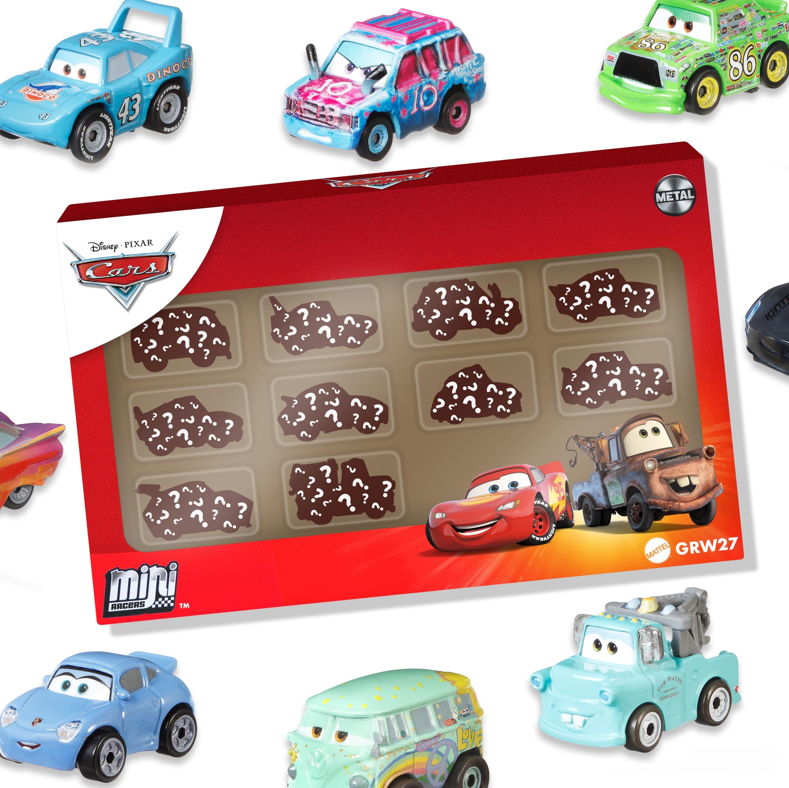 Mattel CARS - Mini Racers, set da 10 mini auto da collezionare, veicoli a spinta dei personaggi più famosi di Disney Pixar Cars, giocattolo per bambini, 3+ anni, GRW27