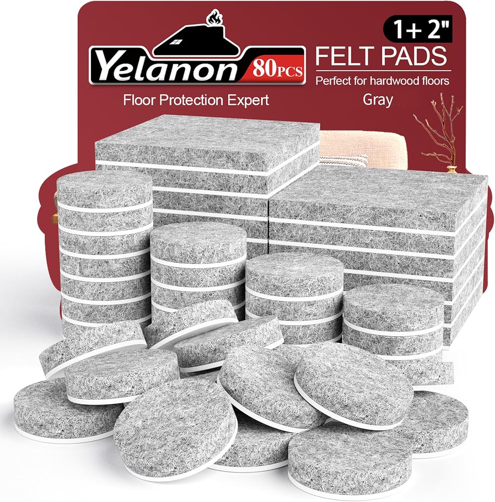Yelanon Felt Furniture Pads 80 Pcs Anti Scratch Floor Protectors Gray