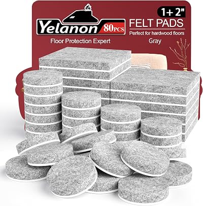 Yelanon Felt Furniture Pads 80 Pcs Anti Scratch Floor Protectors Gray