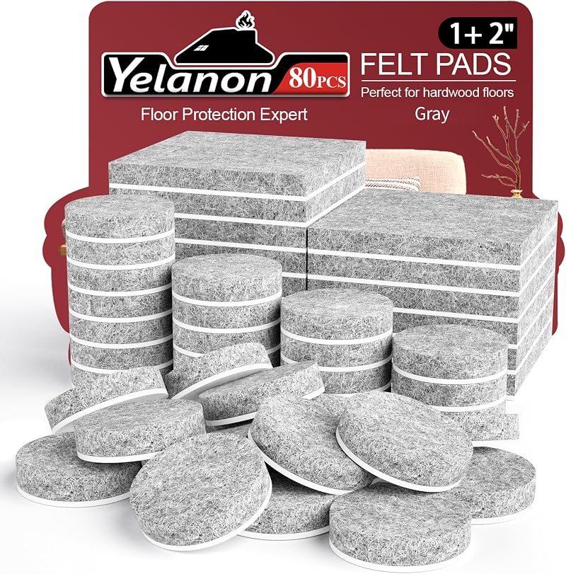 Yelanon Felt Furniture Pads 80 Pcs Anti Scratch Floor Protectors Gray