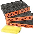 Sanding Sponge 6 Pack by S&F STEAD & FAST, Sanding Blocks for Wood Drywall Metal 60 80 120 180 220 320 Coarse Medium Fine Grit, Sand Paper Brick Set with Tack Cloth