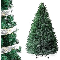 6FT Premium Artificial Christmas Tree with 1150 Tips with 33Ft Warm Silver LED Ribbon Lights for Xmas Decoration, Green