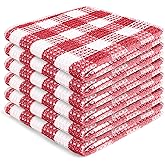Blue Needles Waffle Weave Check Plaid Dish Cloths, 12x12 Inches 100% Cotton Set of 6 Dish Towels for Kitchen, Ultra Soft & Absorbent Kitchen Towels for Quick Drying Spring Summer - Burgundy & White
