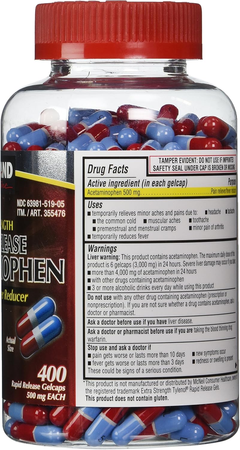 Kirkland Signature Acetaminophen Extra Strength 500mg Rapid Release Gelcap 400Count: Health & Personal Care