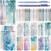 Feifeiya 25 Sets Christian Gift Bulk Christian Pens Bible Verse Emergency Numbers Bookmarks Welcome Church Pastor Appreciation Gift for Coworker Sunday School Favors(Watercolor,English)