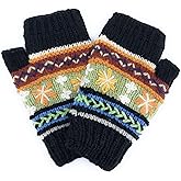 Ella Sussman Hand Knit Alpaca Fingerless Embroidered Gloves Fleece Lined Winter Texting Driving Warm
