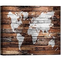 SIGNWIN Canvas Wall Art A White World Atlas on Brown Horizontal Wood Panels Architecture & Maps Country Digital Art Modern Art Farmhouse/Country Urban for Living Room, Bedroom, Office - 12x18 inches
