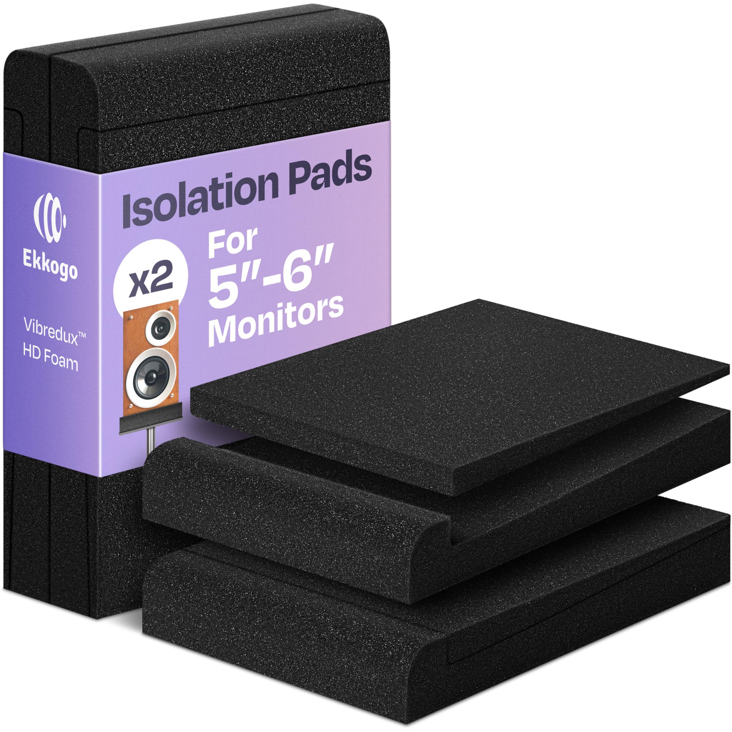 Photo 1 of Ekkogo Studio Monitor Isolation Pads Premium Acoustic Foam Elevates Audio Ideal for 5 Inch Speakers Enhanced with Vibredux HD Foam for Superior Isolation