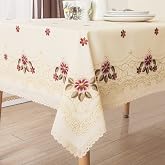 Wewoch Decorative Red Floral Print Lace Water Resistant Tablecloth Wrinkle Free and Stain Resistant Fabric Tablecloths for Kitchen Room 60 Inch by 84 Inch
