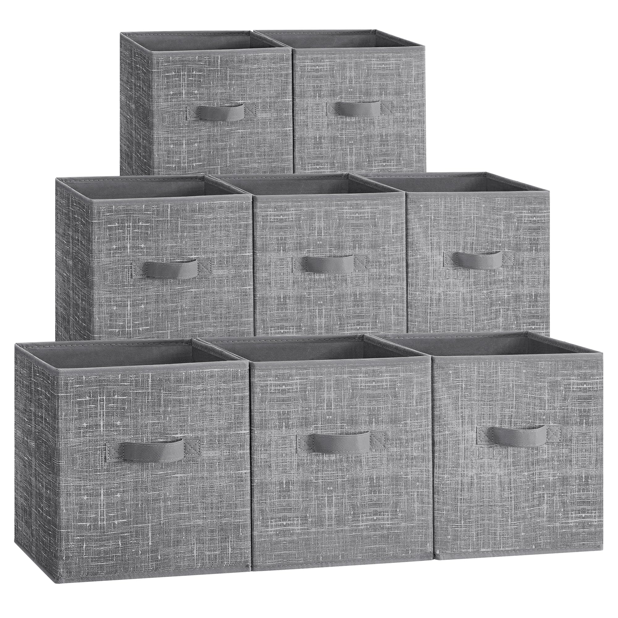 SONGMICS Storage Cubes, 26 cm Non-Woven Fabric Bins with Double Handles, Set of 8, Wardrobe Organisers for Shelves, Foldable, for Clothes, Cattail Grey ROB826G01
