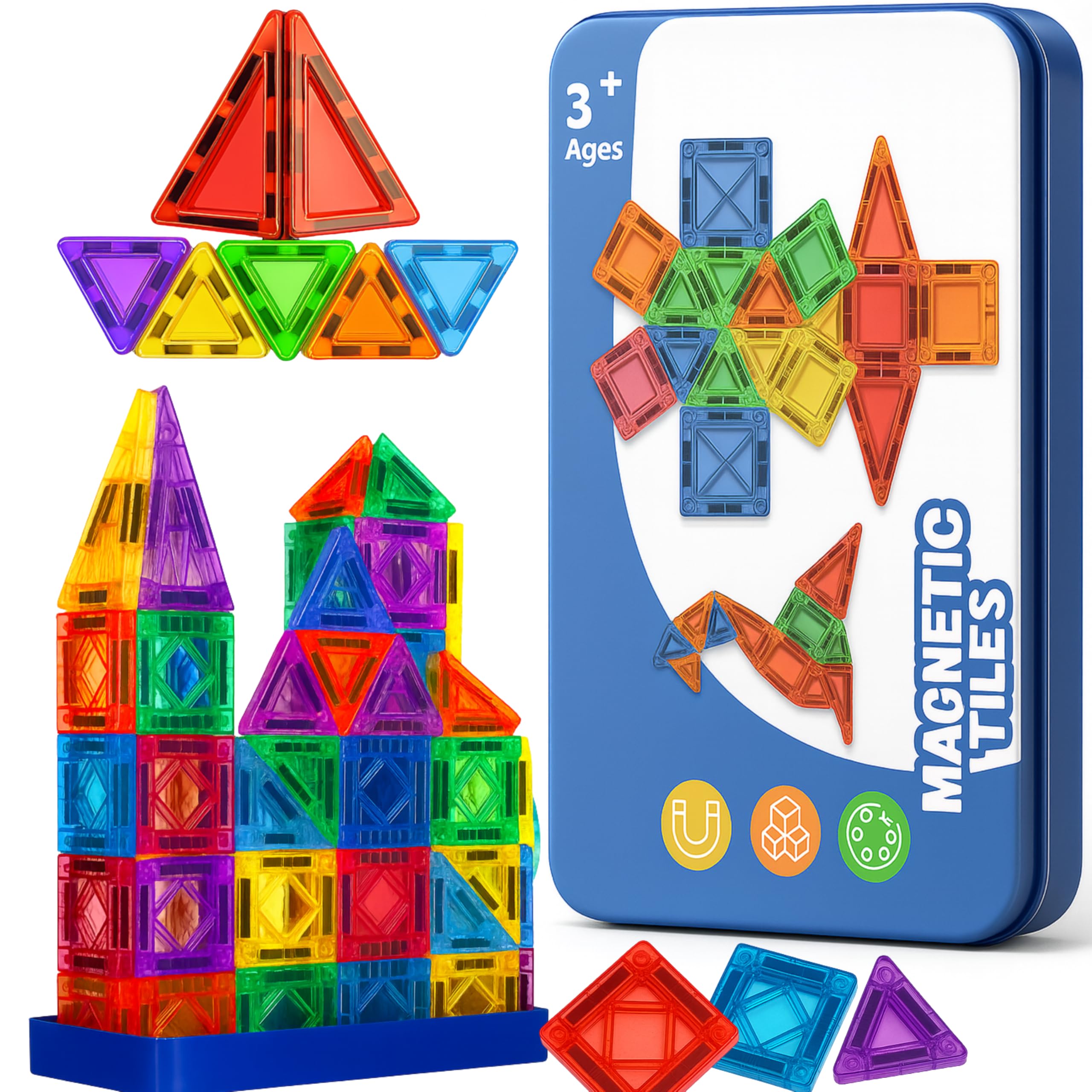 42 Pcs Mini Magnetic Tiles Building Blocks Toys, Travel Set.