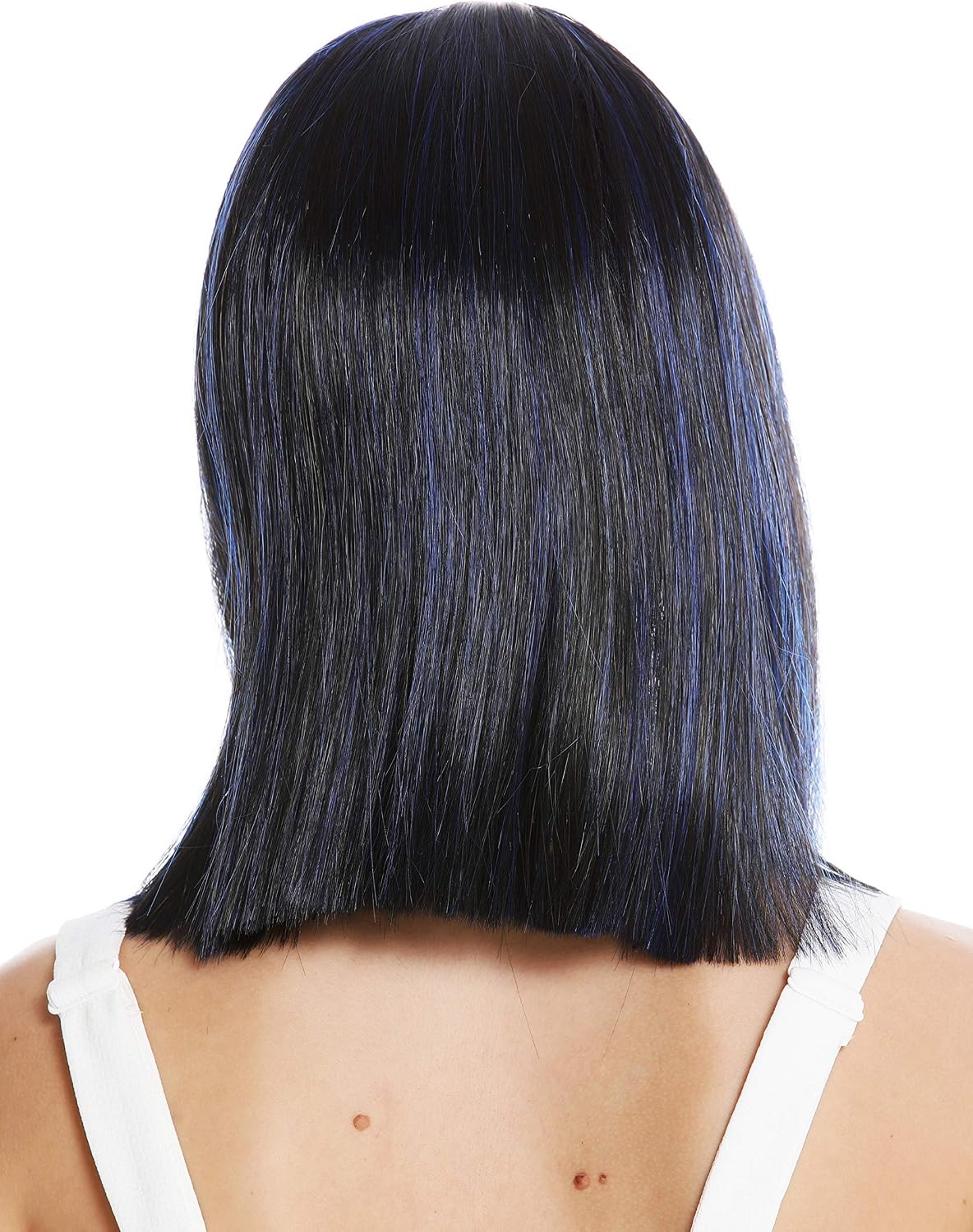 WIG ME UP - VK-5-1BHF22 quality women's wig shoulder length sleek longe fringe parted black highlights blue highlights - Image 5