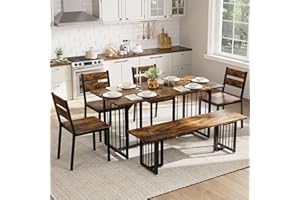 YITAHOME 6-Piece Dining Table Set for 6-8 People, 63 Inch Kitchen Table Set with 4 Chairs and 2 Benches, Farmhouse Rectangular Dining Room Table Set for Kitchen Apartment Saving Space, Rustic Brown