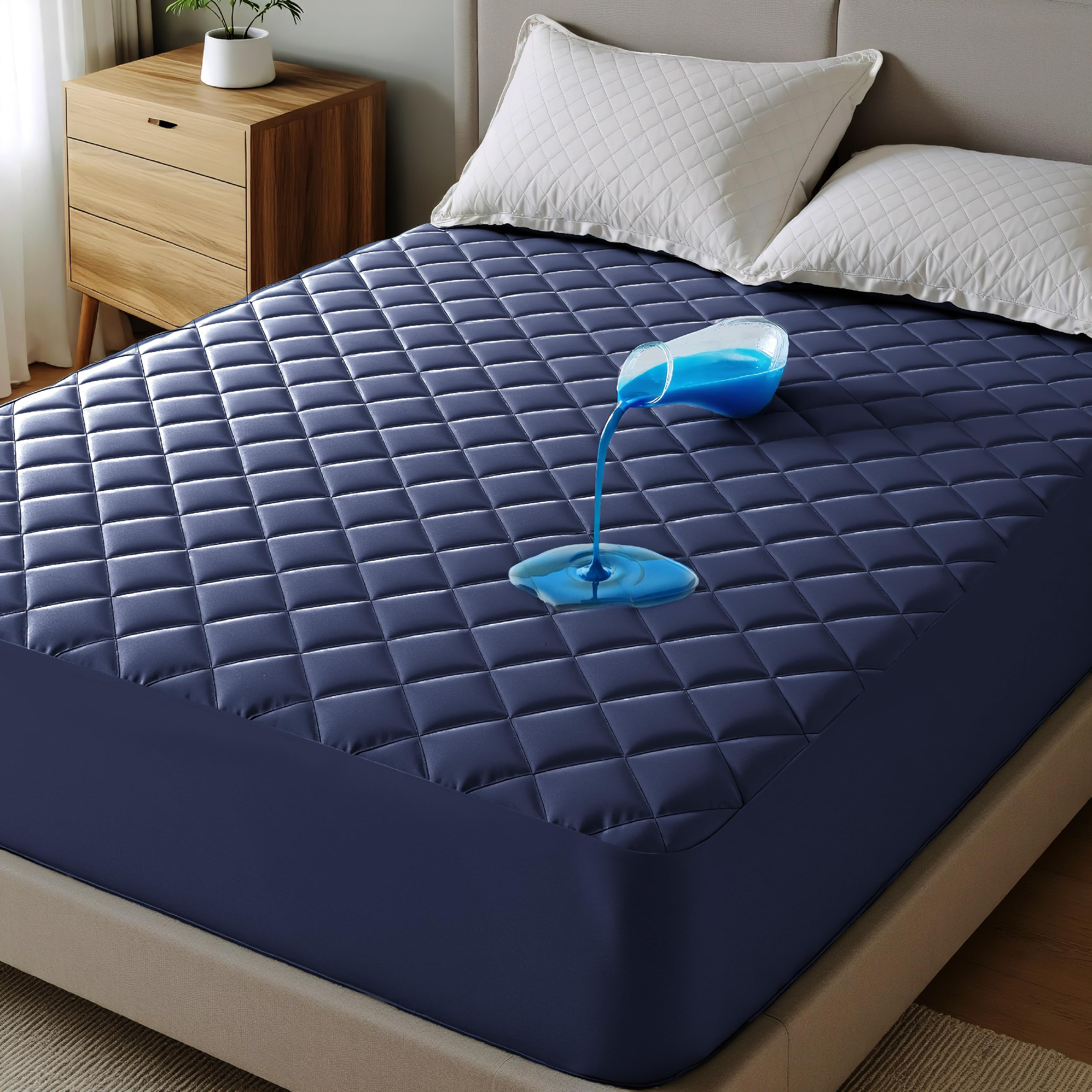 Bedsure Twin Mattress Protector, Quilted Twin Mattress Topper with Deep Pocket up to 22 Inches, Soft Breathable Noiseless Bed Cover, Waterproof Pad Bed for Home, Bedroom, Hotel - Navy Blue Image