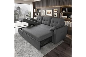 Jocisland Sectional Sofa Bed,2 in 1 Sleeper Sofa with Pull-Out Couch and Storage Chaise, L-Shaped Linen Couch for Living Room