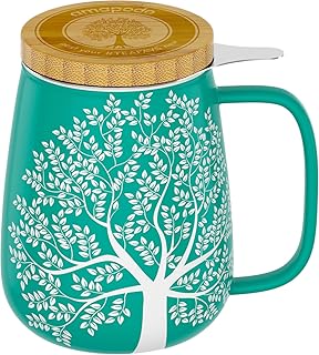 amapodo Teetasse mit Deckel und Sieb 600ml Porzellan Tasse groß, XXL Tassen Set Türkis plastikfrei
