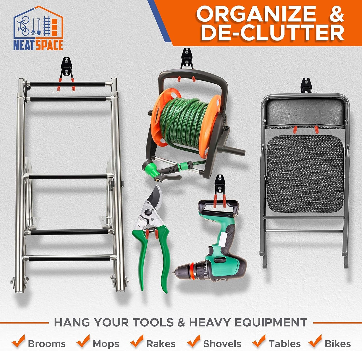 NEAT SPACE Garage Hooks Heavy Duty [ 17 Piece Set ] - Our Garage Hooks Wall Mount to Any Surface; Garage Organization and Storage; Garage Storage Hooks; Garage Hangers; Garage Wall Hooks Heavy Duty - - 