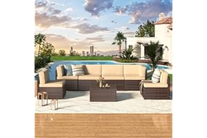U-MAX 7 Piece Outdoor Patio Furniture Set, PE Rattan Wicker Sofa Set, Outdoor Sectional Furniture Chair Set with Cushions and Tea Table, Brown