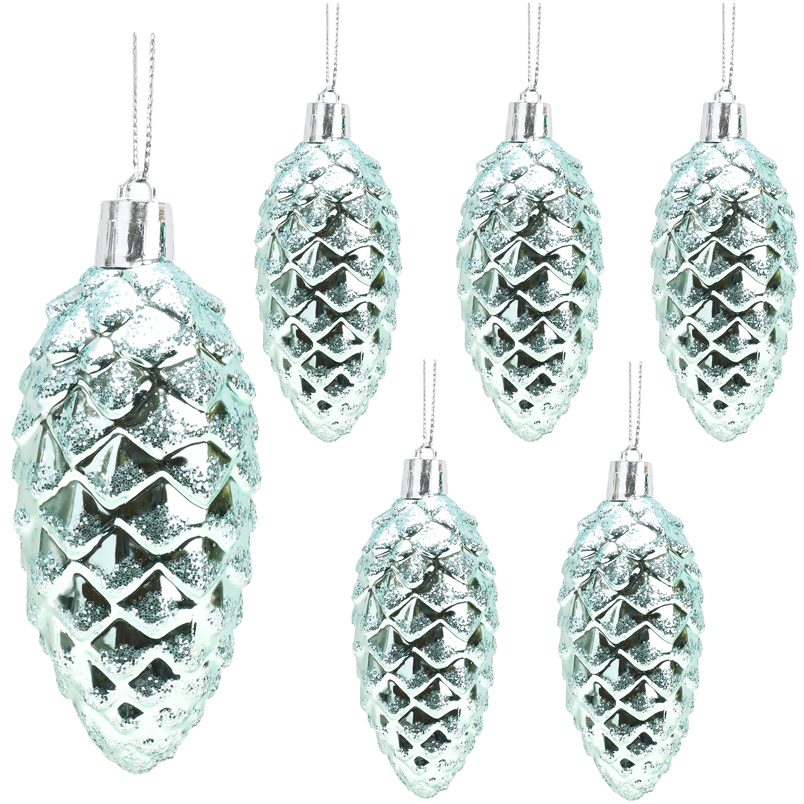Christmas Concepts® Pack of 6-90mm Pine Cone Baubles – Shiny and Glitter Decorated – Luxury Christmas Decorations (Mint Green)