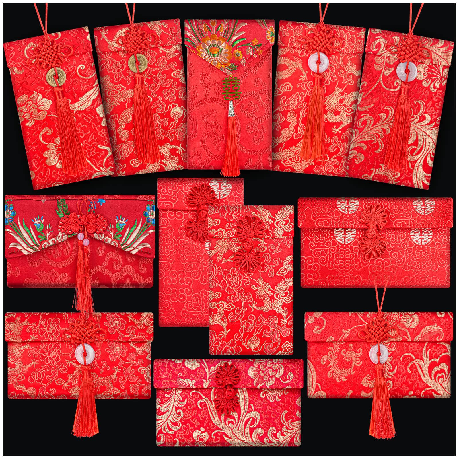 Photo 1 of 12 Pcs Silk Wedding Red Envelopes Lucky Money Envelope, Chinese New Year Red Envelopes, New Year Red Packet, Chinese Lucky Hongbao Card Envelopes Present Wrap for 2024 Spring Festival Birthday