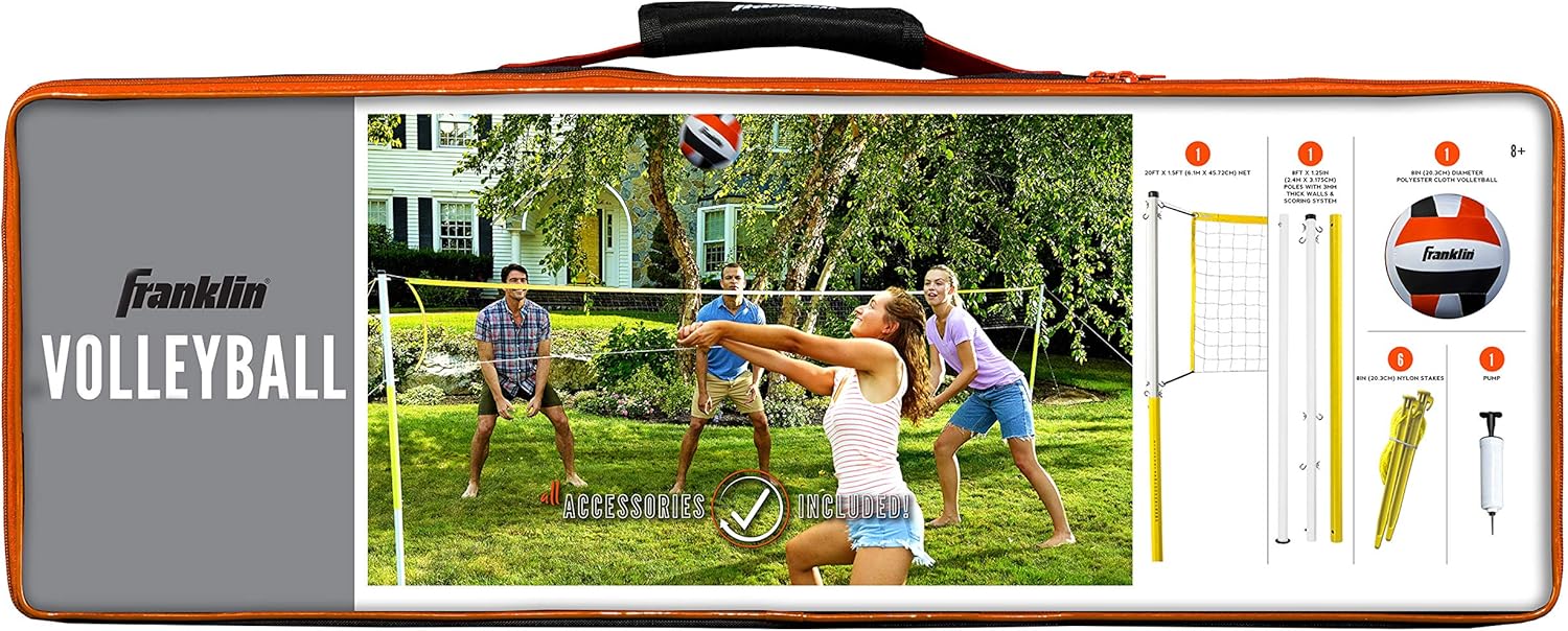 Franklin Sports 52641 Volleyball Set - Backyard Volleyball Net Set with Volleyball, Portable Net & Ground Stakes - Beach or Backyard Volleyball - Family : Sports & Outdoors