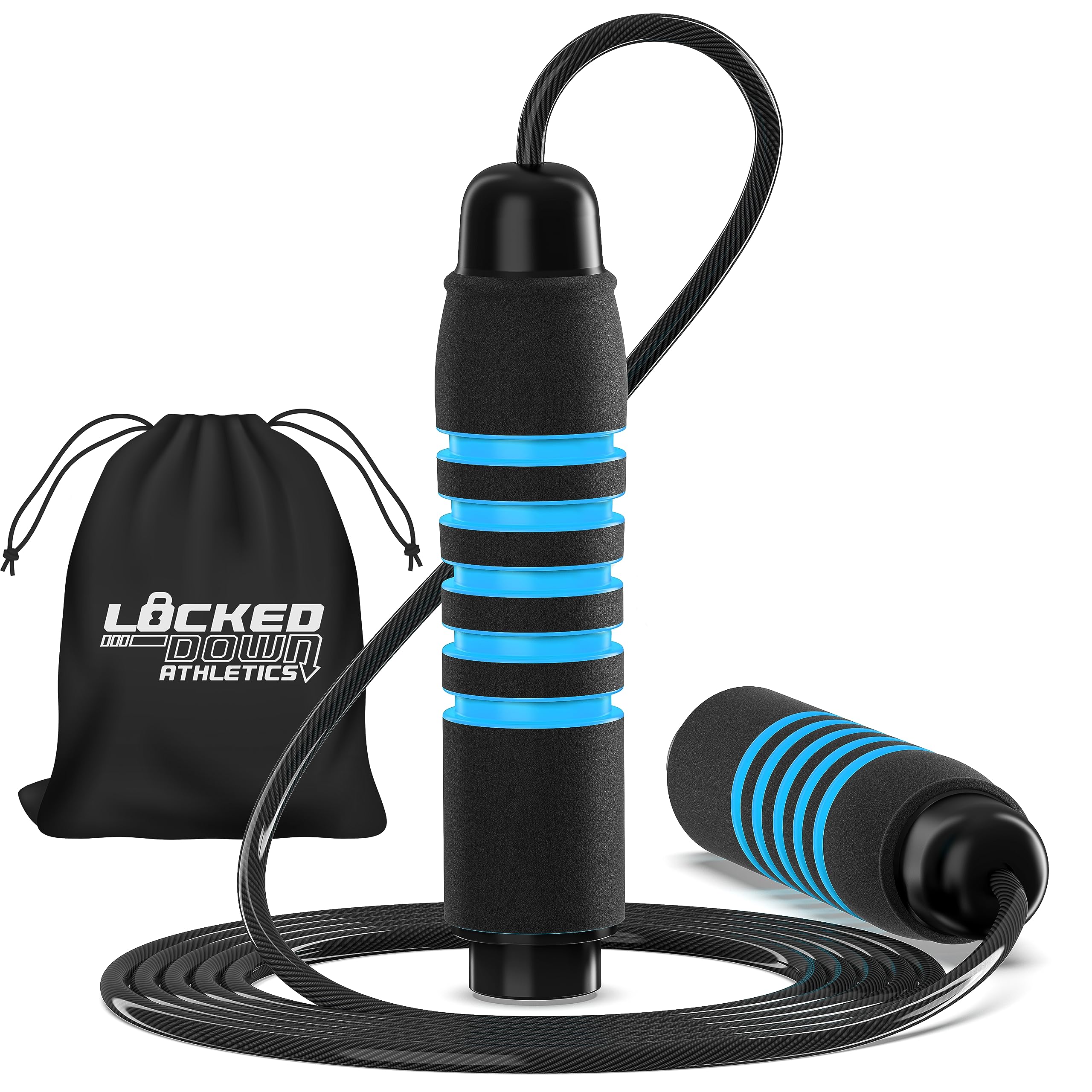 LOCKED DOWN ATHLETICS Skipping Rope for Adults - Tangle-Free Adjustable Speed Jump Rope with Soft Memory Foam Handles | Ideal for HIIT, Boxing, CrossFit & Home Fitness - Premium Jump Rope for All