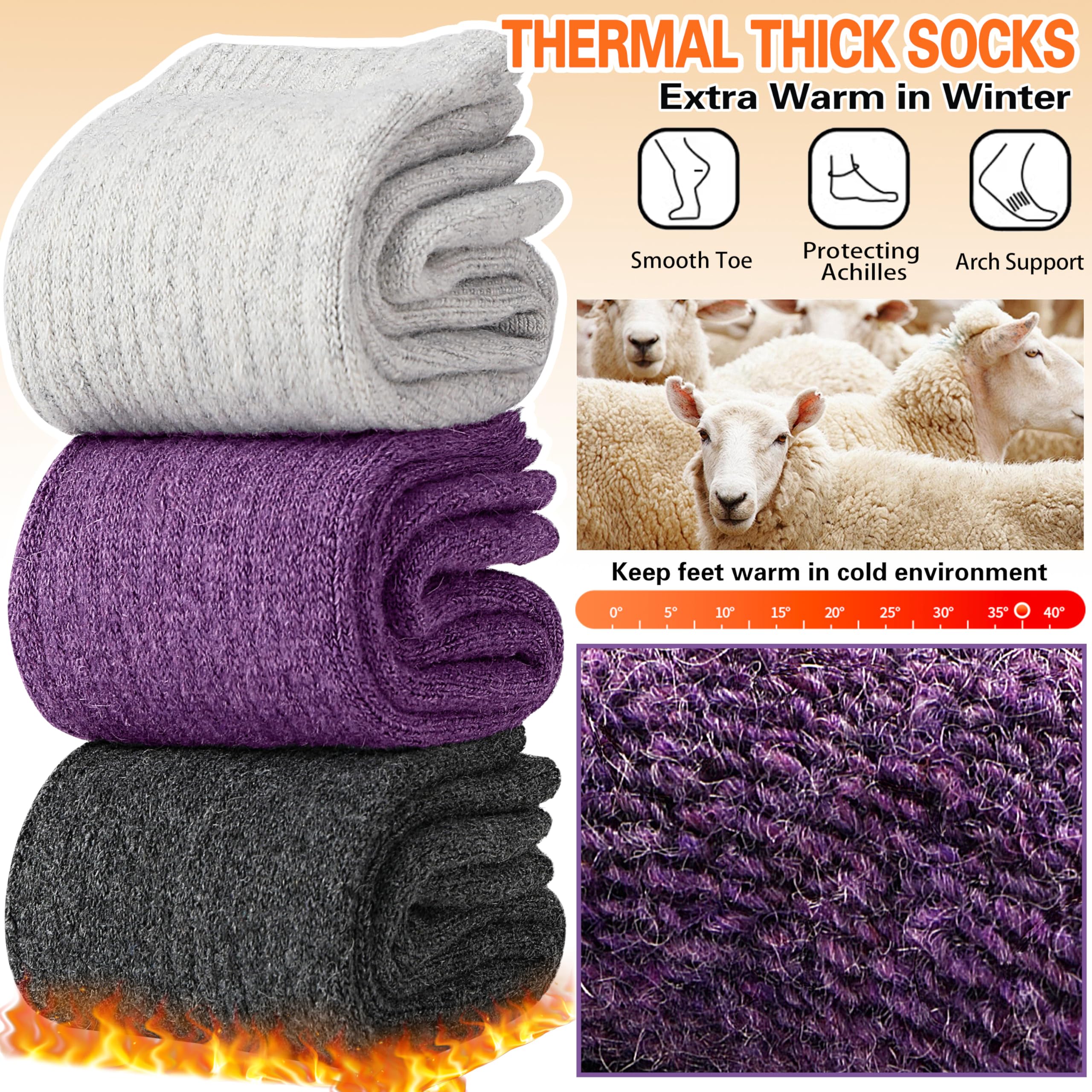 Sandsuced 5 Pack Merino Wool Boot Hiking Socks for Women Warm Winter Thick Thermal Cozy Work Soft Ladies Socks