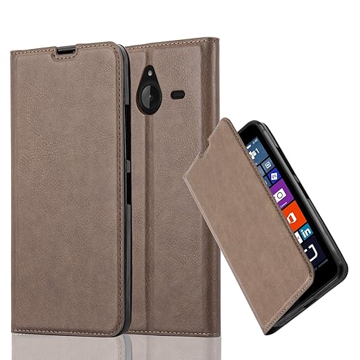 Cadorabo Hülle für Nokia Lumia 640 XL - Hülle in Kaffee BRAUN – Handyhülle mit Magnetverschluss, Standfunktion und Kartenfach