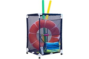 Essentially Yours Rolling Pool Storage Organizer Bin, Medium, (25.4" W x 25.4" L x 40" H), Blue / White Style 417227