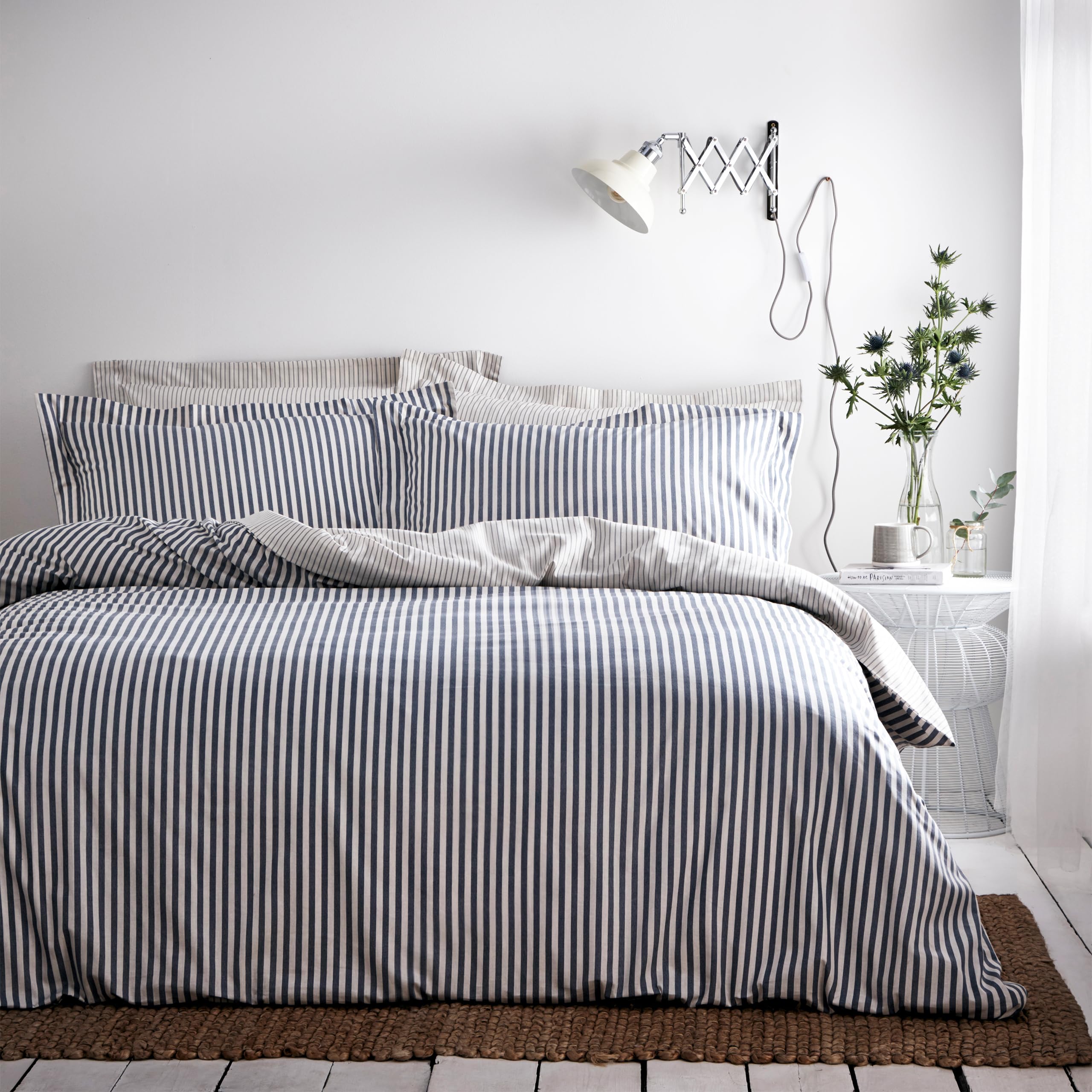 furn. Yard Hebden 100% Cotton Stripe Duvet Cover Set โ Reversible Striped Bedding (Navy, Super King) โ image 1