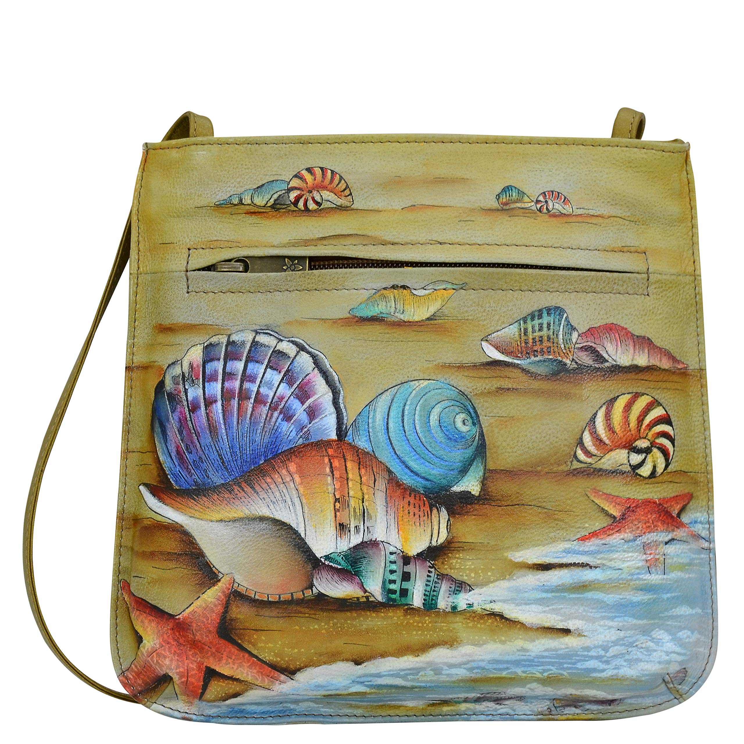 Anuschka Crossbody Purse - Genuine Leather Multi-Compartment Organizer - Hand Painted Original Artwork - Gift of the Sea