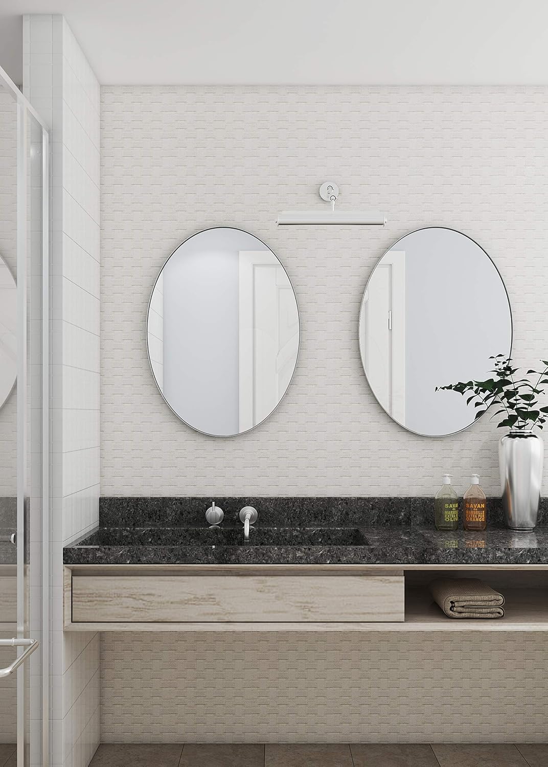 ANDY STAR Oval Mirrors for Bathroom, 24x36'' Brushed Silver Oval Wall Mirror in Stainless Steel Metal Frame 1'' Deep Set Design, Hangs Horizontal or Vertical: Kitchen & Dining