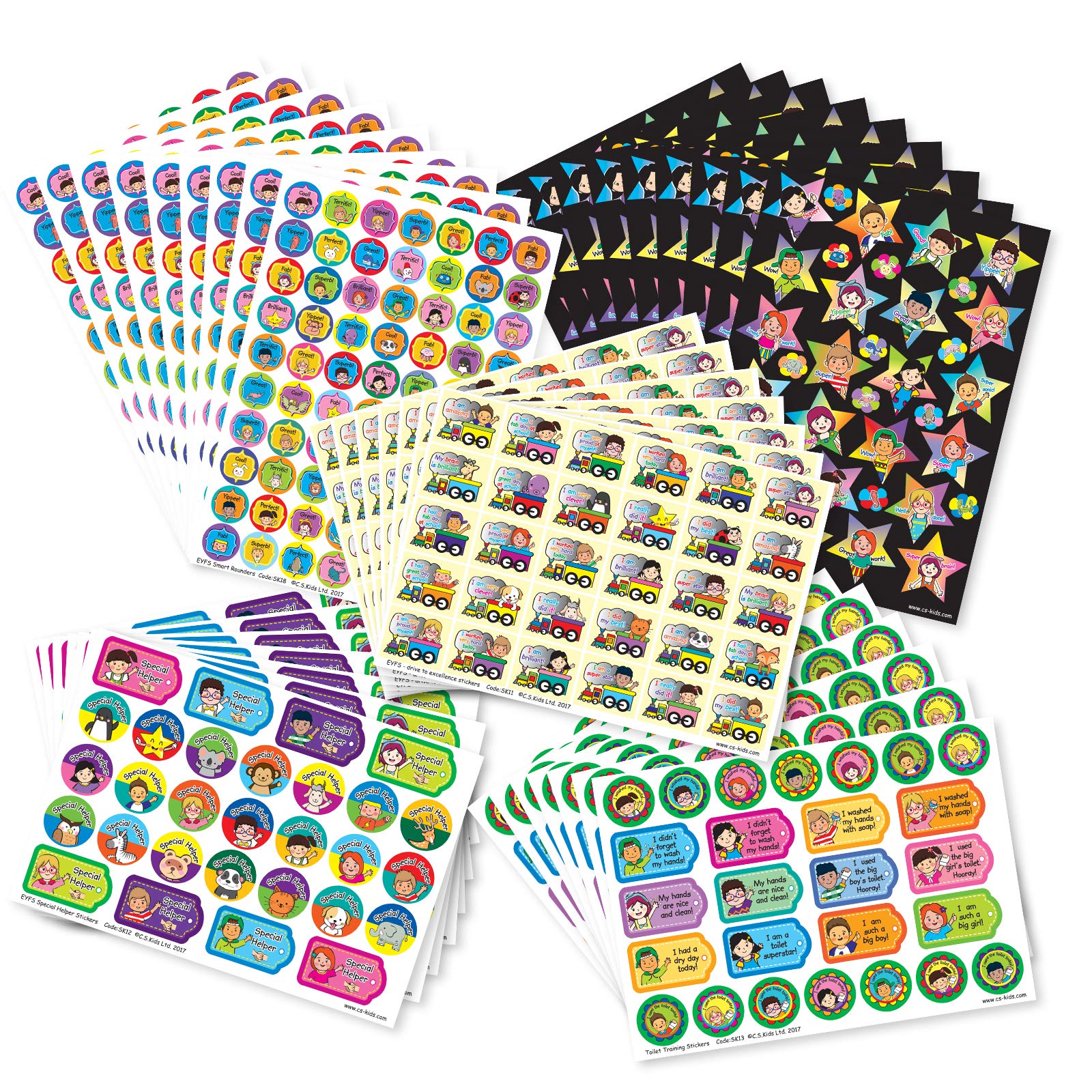 C.S. Kids Mega Pack Stickers, Teacher & Parent Reward Stickers for Kids, Praise Stickers Labels Bumper Set | Value Pack of EYFS Stickers (Pack of 1549)