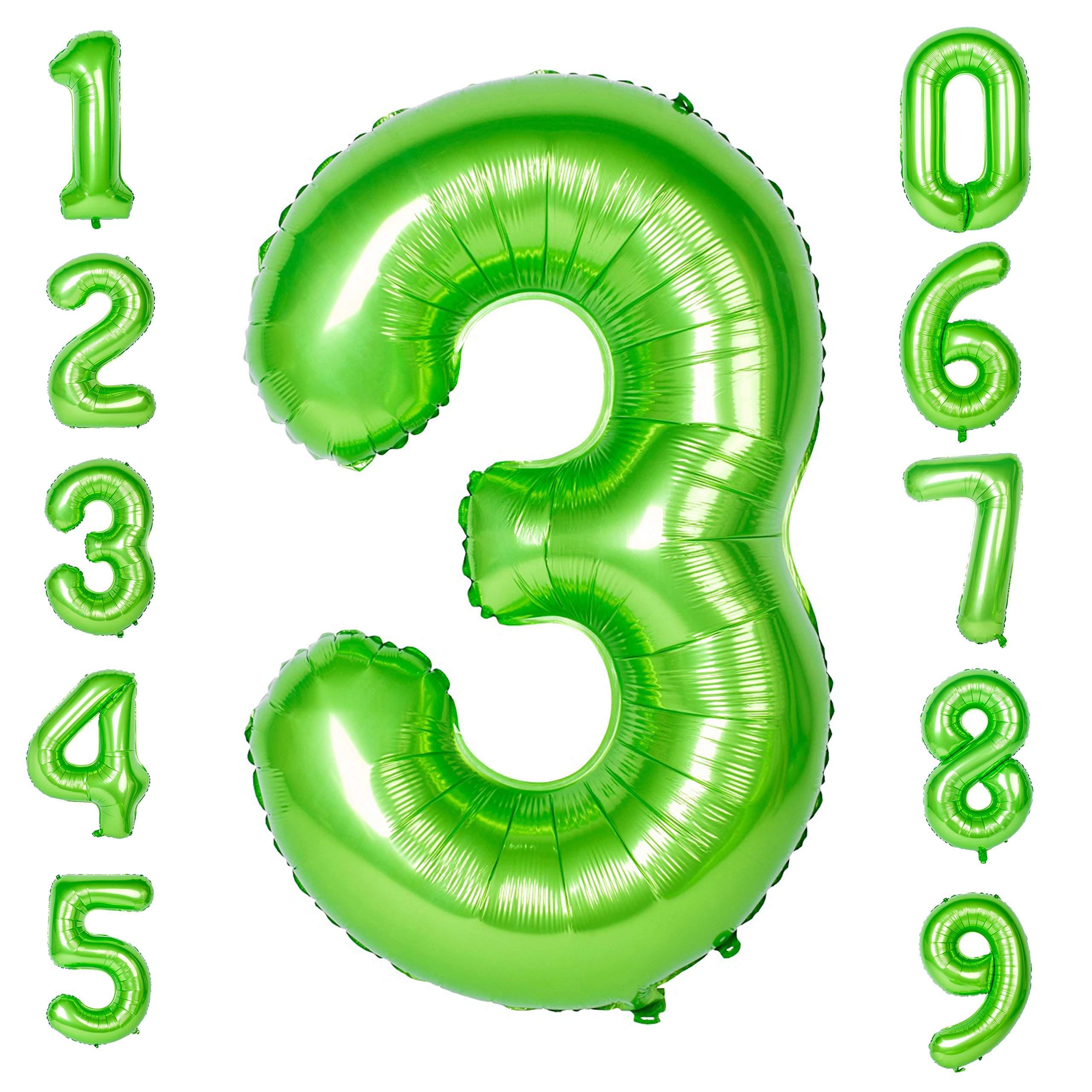 Green 3 Balloons 40 Inch Green Large Numbers 0 to 9 Birthday Wedding Anniversary Party Festival Decorations Giant Helium Foil Mylar Big Number Balloons Digital (Number Balloon 3)