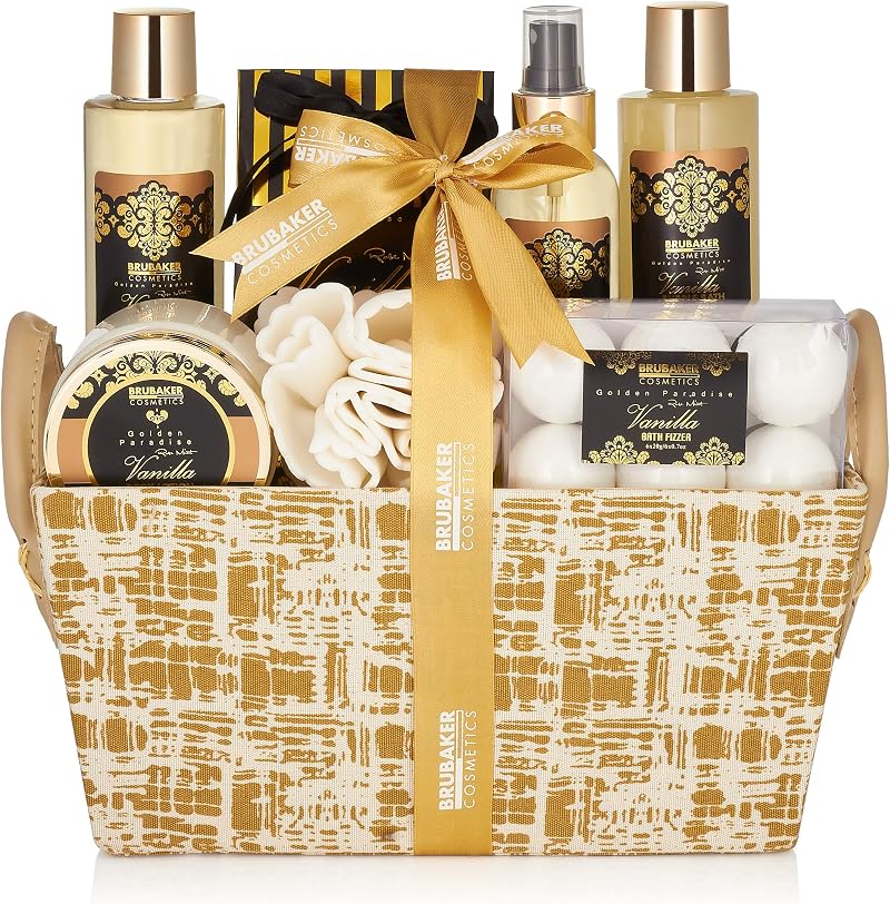BRUBAKER Vanilla Golden Paradise 13pc Bath Gift Set Truc Crate Vanilla Roses